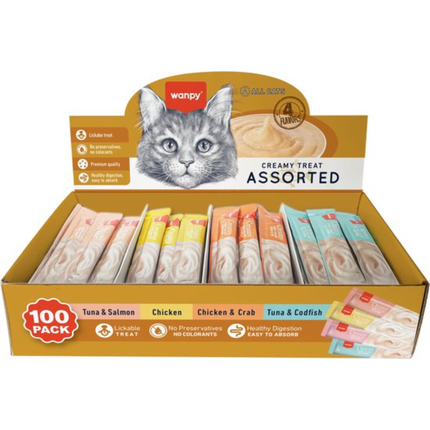 Wanpy - Friandises crémeuses à lécher - 4 saveurs - Boîte économique de 100