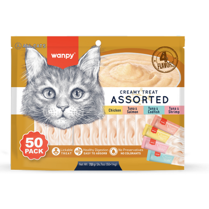 Wanpy - Friandises crémeuses à lécher - 4 saveurs - 50 pièces