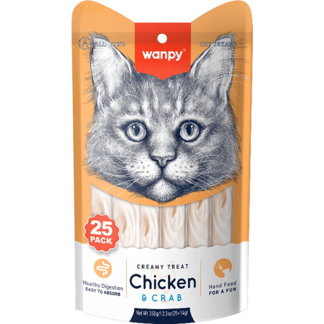 Wanpy - Friandises crémeuses à lécher - Poulet et crabe - 25 pièces