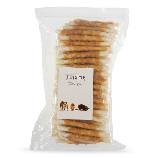 Petstyle Living - Bâtonnets torsadés avec poulet 12,5 cm - 100 pièces