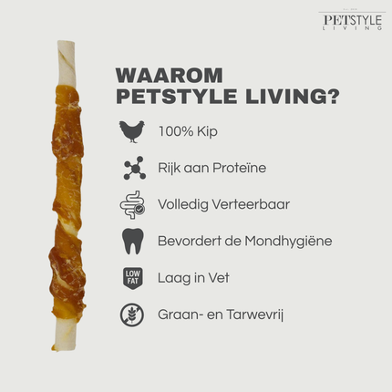 Petstyle Living - Bâtonnets torsadés avec poulet 12,5 cm - 30 pièces