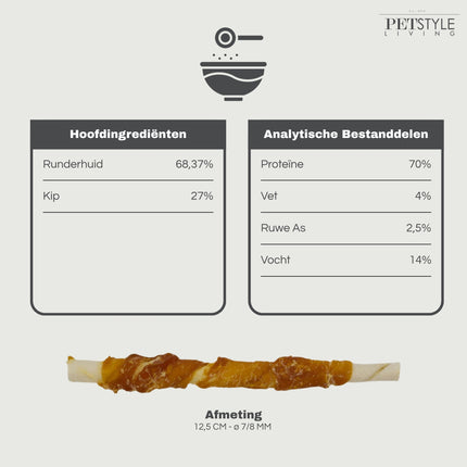 Petstyle Living - Bâtonnets torsadés avec poulet 12,5 cm - 30 pièces