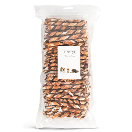 Petstyle Living - Bâtonnets torsadés multicolores au poulet et au bœuf 12,5 cm - 100 pièces
