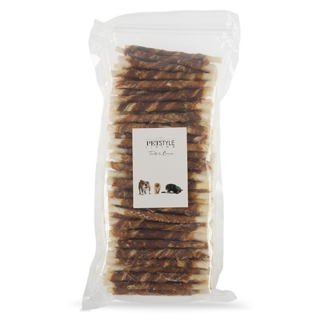Petstyle Living - Bâtonnets torsadés avec canard 12,5 cm - 100 pièces