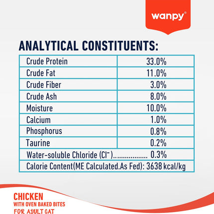 Wanpy - Nourriture pour chats au poulet - 8 kg (adulte)